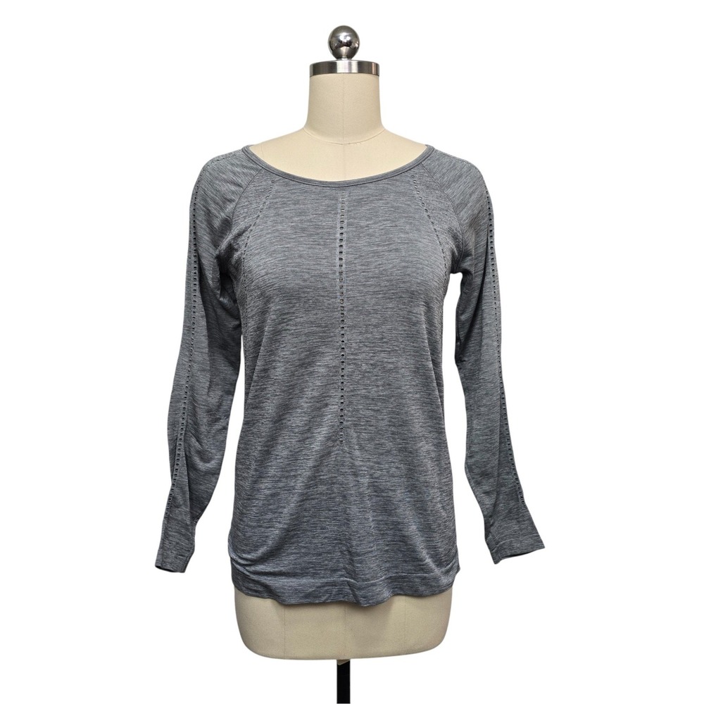 Athleta Grey Heather Long Sleeve Athletic Top Women's Size S Seamless Perforated